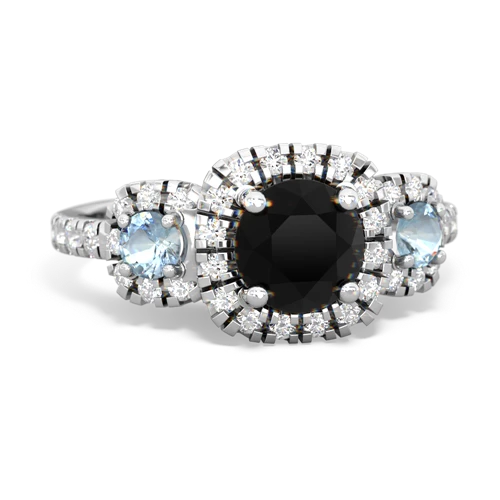 Black Onyx Genuine Black Onyx with Genuine Aquamarine and  Regal Halo ring Ring