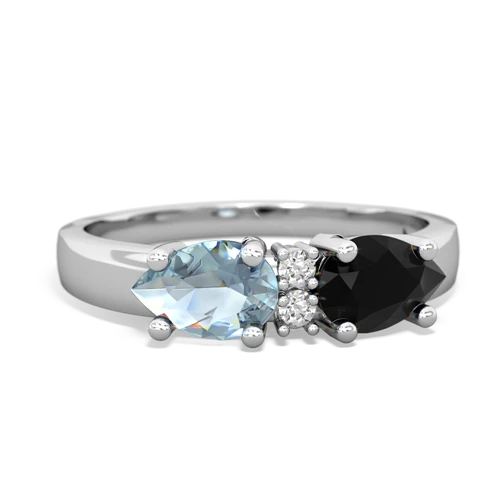 Black Onyx Genuine Black Onyx with Genuine Aquamarine Pear Bowtie ring Ring