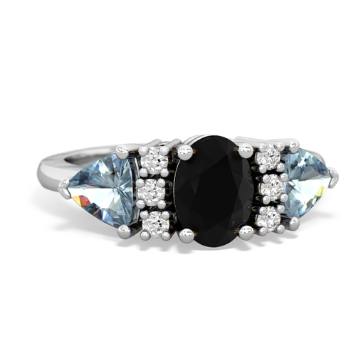 Black Onyx Genuine Black Onyx with Genuine Aquamarine and  Antique Style Three Stone ring Ring