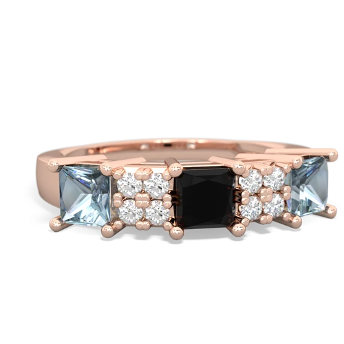 Black Onyx Genuine Black Onyx with Genuine Aquamarine and Lab Created Pink Sapphire Three Stone ring Ring