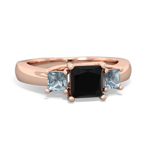 Black Onyx Genuine Black Onyx with Genuine Aquamarine and Lab Created Pink Sapphire Three Stone Trellis ring Ring