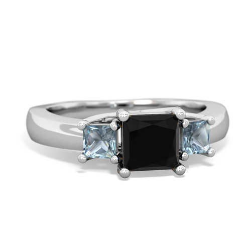 Black Onyx Genuine Black Onyx with Genuine Aquamarine and  Three Stone Trellis ring Ring