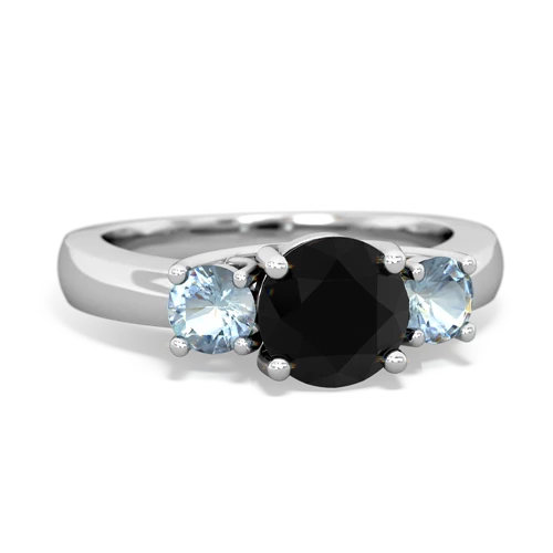 Black Onyx Genuine Black Onyx with Genuine Aquamarine and  Three Stone Trellis ring Ring