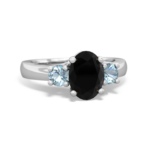 Black Onyx Genuine Black Onyx with Genuine Aquamarine Three Stone Trellis ring Ring