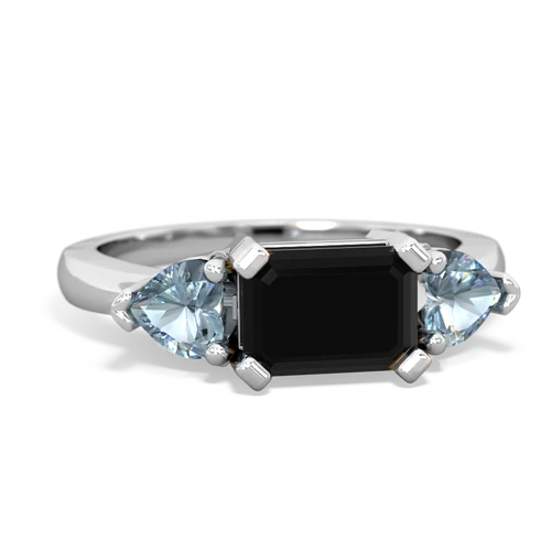 Black Onyx Genuine Black Onyx with Genuine Aquamarine and Genuine White Topaz Three Stone ring Ring