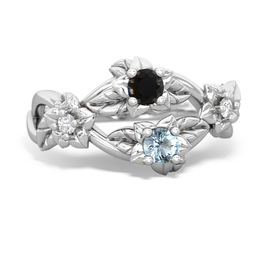 Black Onyx Genuine Black Onyx with Genuine Aquamarine Sparkling Bouquet ring Ring