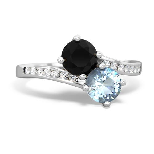 Black Onyx Genuine Black Onyx with Genuine Aquamarine Keepsake Two Stone ring Ring