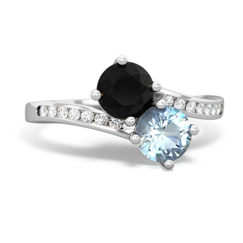 onyx-aquamarine two stone channel ring