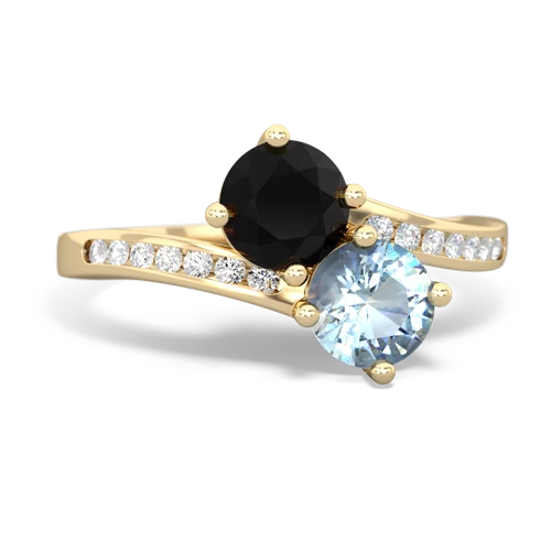 onyx-aquamarine two stone channel ring