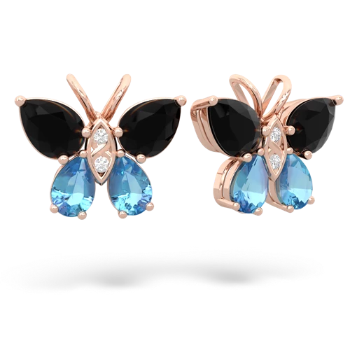 onyx-blue topaz butterfly earrings