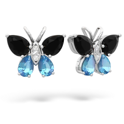onyx-blue topaz butterfly earrings