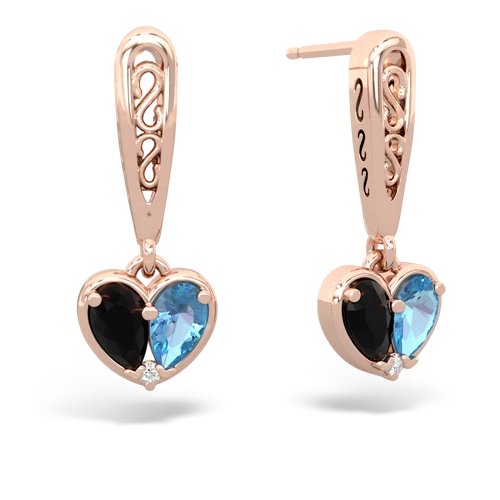 onyx-blue topaz filligree earrings