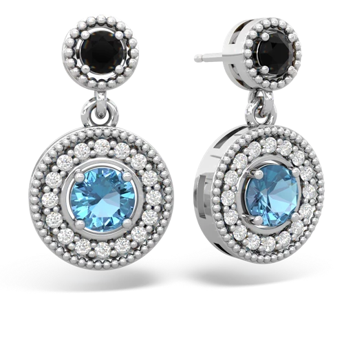 Black Onyx Genuine Black Onyx with Genuine Swiss Blue Topaz Halo Dangle earrings Earrings