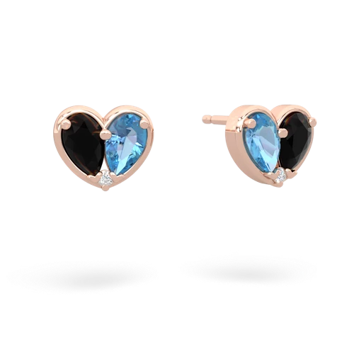 onyx-blue topaz one heart earrings