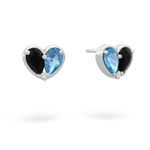 onyx-blue topaz one heart earrings