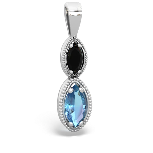 Black Onyx Genuine Black Onyx with Genuine Swiss Blue Topaz Antique-style Halo pendant Pendant