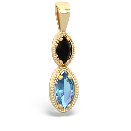 onyx-blue topaz antique milgrain pendant