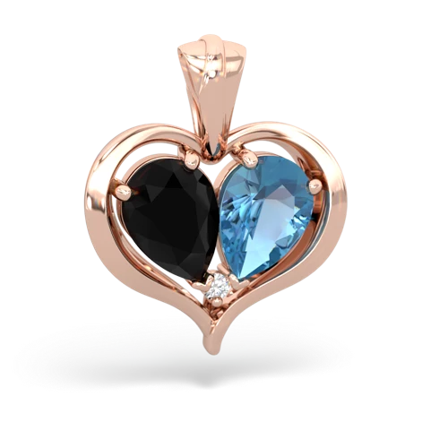 onyx-blue topaz half heart whole pendant