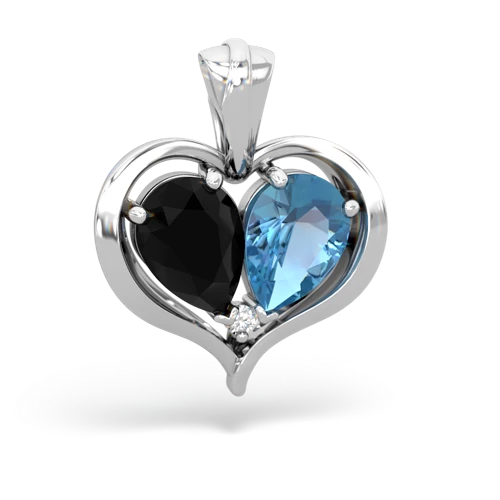 onyx-blue topaz half heart whole pendant