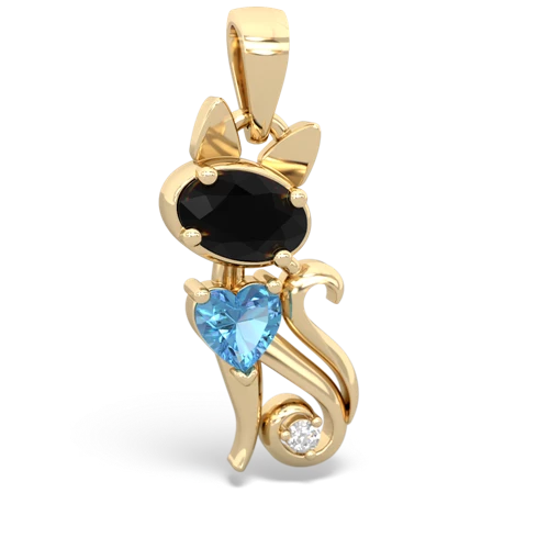 onyx-blue topaz kitten pendant