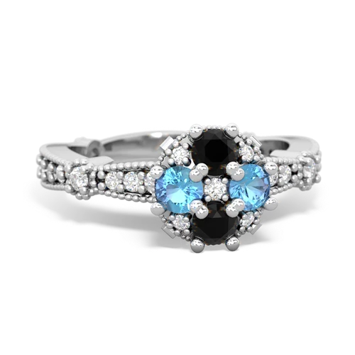 Black Onyx Genuine Black Onyx with Genuine Swiss Blue Topaz Milgrain Antique Style ring Ring