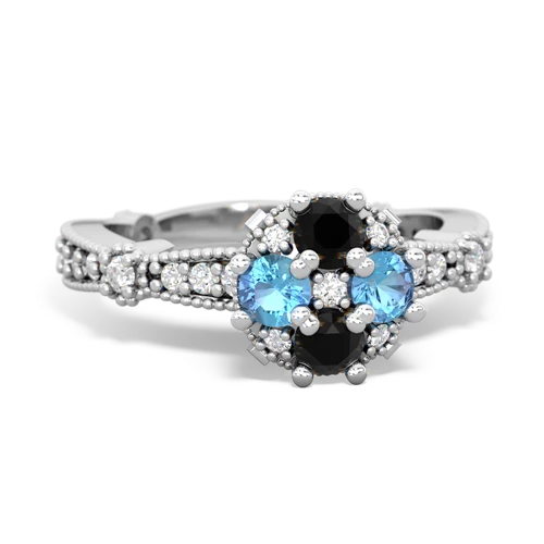 onyx-blue topaz art deco engagement ring