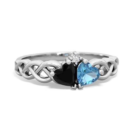 Black Onyx Genuine Black Onyx with Genuine Swiss Blue Topaz Heart to Heart Braid ring Ring