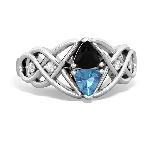 Black Onyx Genuine Black Onyx with Genuine Swiss Blue Topaz Keepsake Celtic Knot ring Ring