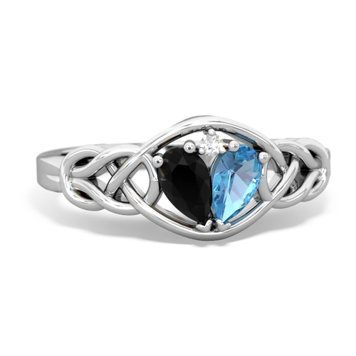 Black Onyx Genuine Black Onyx with Genuine Swiss Blue Topaz Celtic Love Knot ring Ring