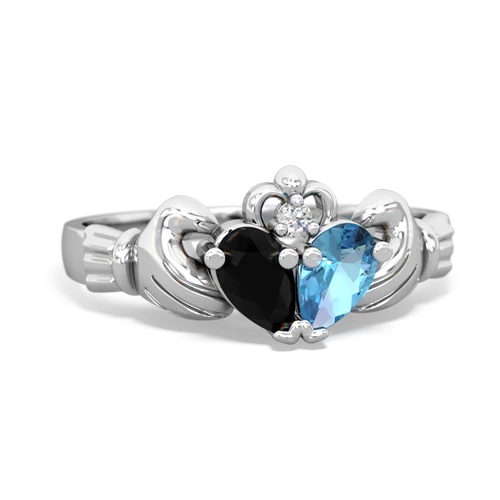 Black Onyx Genuine Black Onyx with Genuine Swiss Blue Topaz Claddagh ring Ring