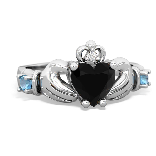 Black Onyx Genuine Black Onyx with Genuine Swiss Blue Topaz and  Claddagh ring Ring