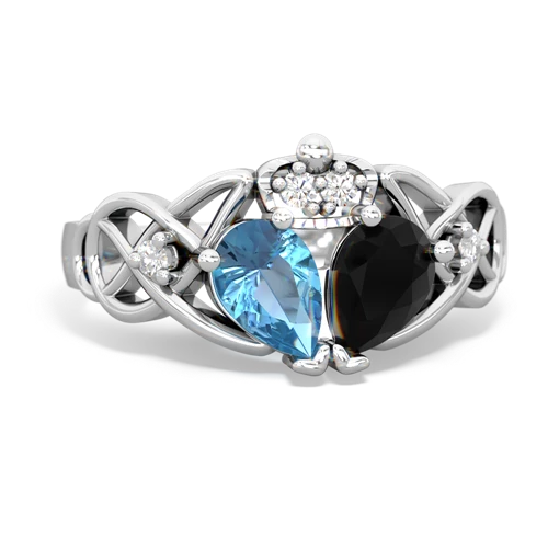 Black Onyx Genuine Black Onyx with Genuine Swiss Blue Topaz Two Stone Claddagh ring Ring