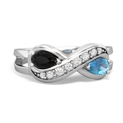 Black Onyx Genuine Black Onyx with Genuine Swiss Blue Topaz Diamond Infinity ring Ring