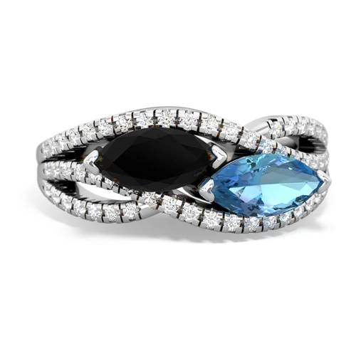 Black Onyx Genuine Black Onyx with Genuine Swiss Blue Topaz Diamond Rivers ring Ring