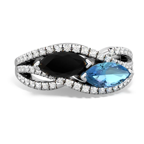 onyx-blue topaz double heart ring