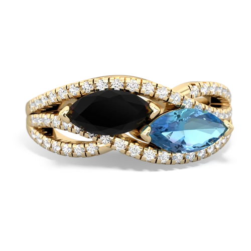 onyx-blue topaz double heart ring