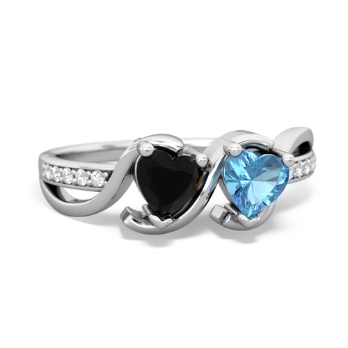 onyx-blue topaz double heart ring