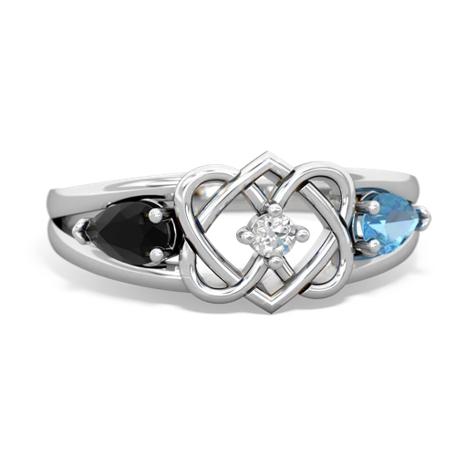 Black Onyx Genuine Black Onyx with Genuine Swiss Blue Topaz Hearts Intertwined ring Ring