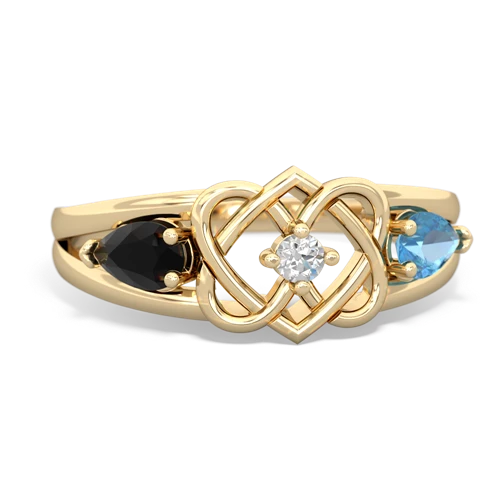 onyx-blue topaz double heart ring