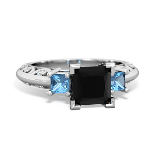 Black Onyx Genuine Black Onyx with Genuine Swiss Blue Topaz and Lab Created Emerald Art Deco ring Ring