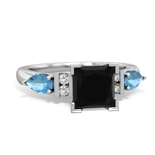 Black Onyx Genuine Black Onyx with Genuine Swiss Blue Topaz and  Engagement ring Ring
