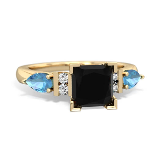 Black Onyx Genuine Black Onyx with Genuine Swiss Blue Topaz and Lab Created Emerald Engagement ring Ring