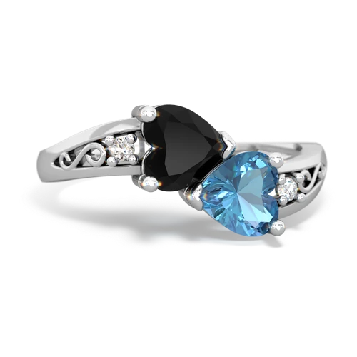 Black Onyx Genuine Black Onyx with Genuine Swiss Blue Topaz Snuggling Hearts ring Ring