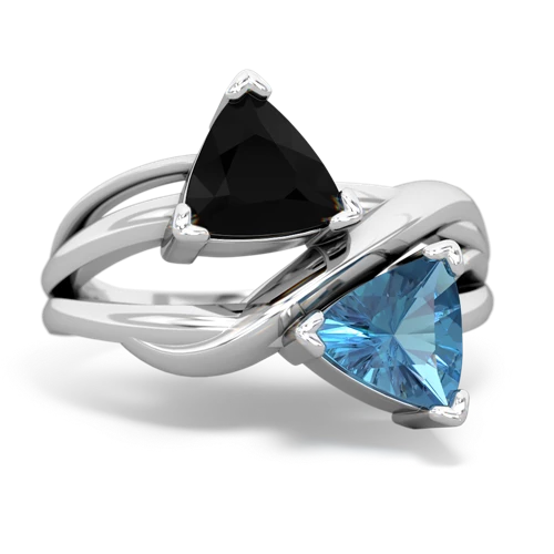 Black Onyx Genuine Black Onyx with Genuine Swiss Blue Topaz Split Band Swirl ring Ring
