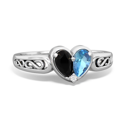 Black Onyx Genuine Black Onyx with Genuine Swiss Blue Topaz filligree Heart ring Ring