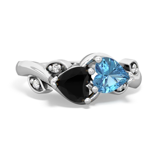 Black Onyx Genuine Black Onyx with Genuine Swiss Blue Topaz Floral Elegance ring Ring