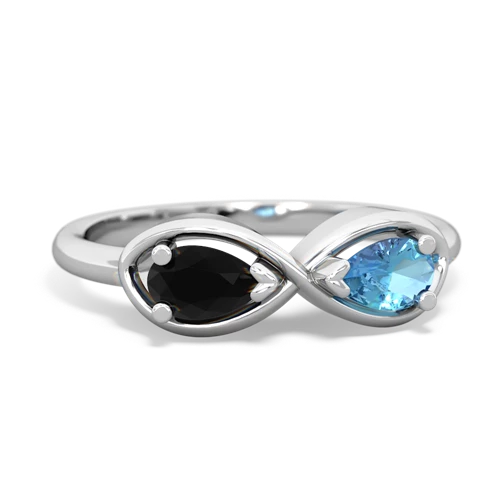 Black Onyx Genuine Black Onyx with Genuine Swiss Blue Topaz Infinity ring Ring