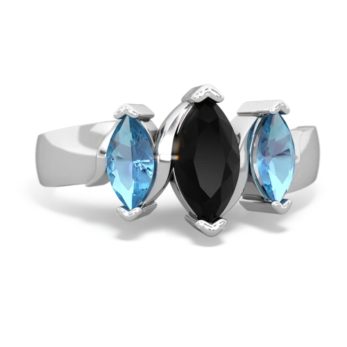 Black Onyx Genuine Black Onyx with Genuine Swiss Blue Topaz and Genuine Black Onyx Three Peeks ring Ring