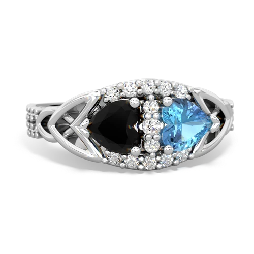 Black Onyx Genuine Black Onyx with Genuine Swiss Blue Topaz Celtic Knot Engagement ring Ring