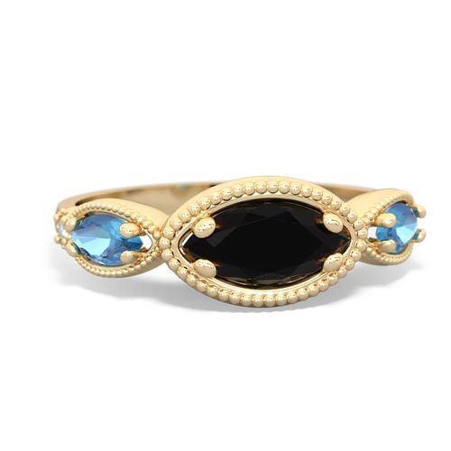 Black Onyx Genuine Black Onyx with Genuine Swiss Blue Topaz and Lab Created Emerald Antique Style Keepsake ring Ring